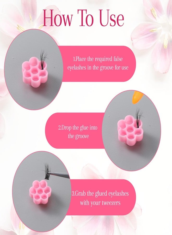 Eldraqth Lash Glue Holder, 300 Pcs Flower Shape Glue Cups for Lash Extensions Pink Eyelash Extension Glued Holder Plastic Glued Pallet Pad for Women Girls Extension Lashing Supply Kit - Image 3